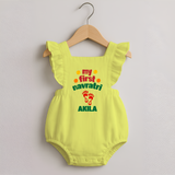 My First Navratri Romper frock | Custom Baby Romper frock for Festival Celebration - PASTEL YELLOW - 0 - 3 Months Old (Chest 19")