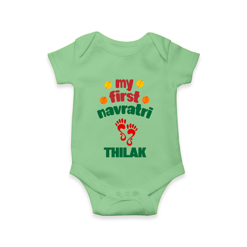 My First Navratri Romper/Onesie | Custom Baby Romper/Onesie for Festival Celebration - GREEN - New Born (Chest 14")