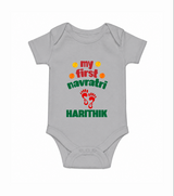 My First Navratri Footprint Personalized Romper - GREY - New Born (Chest 14")