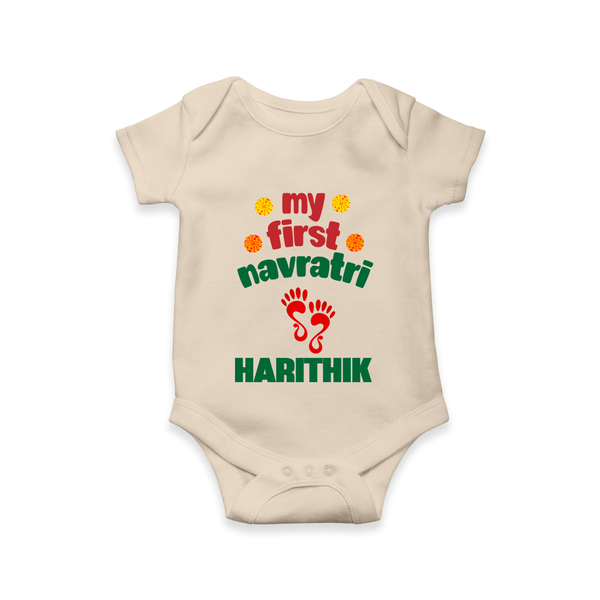 My First Navratri Footprint Personalized Romper - IVORY - New Born (Chest 14")