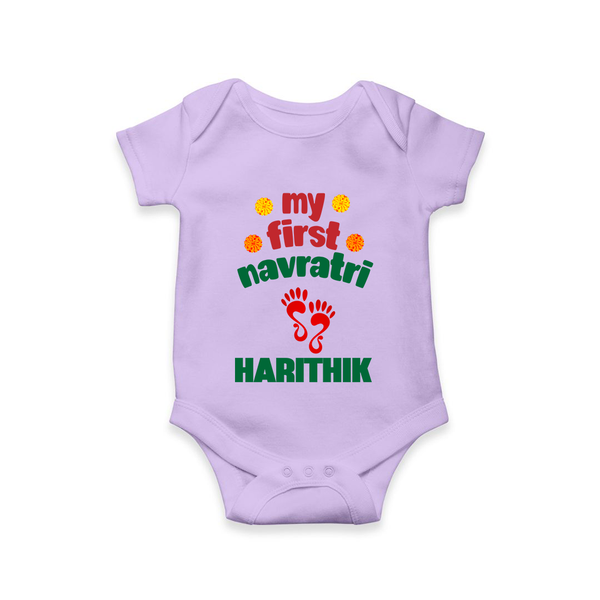 My First Navratri Footprint Personalized Romper - LILAC - New Born (Chest 14")