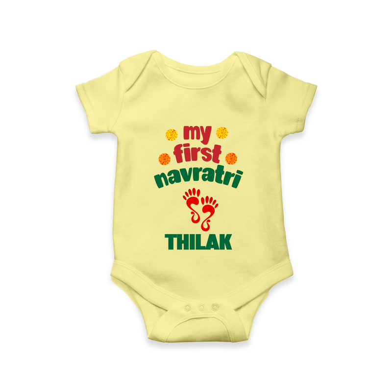 My First Navratri Romper/Onesie | Custom Baby Romper/Onesie for Festival Celebration - PASTEL YELLOW - New Born (Chest 14")