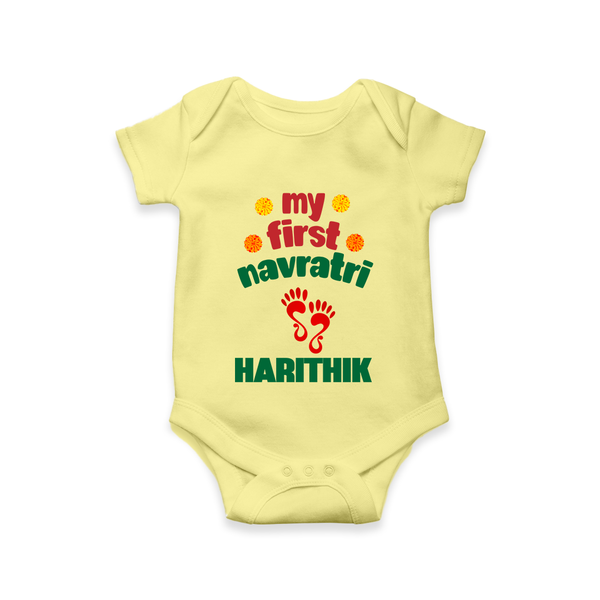 My First Navratri Footprint Personalized Romper - PASTEL YELLOW - New Born (Chest 14")