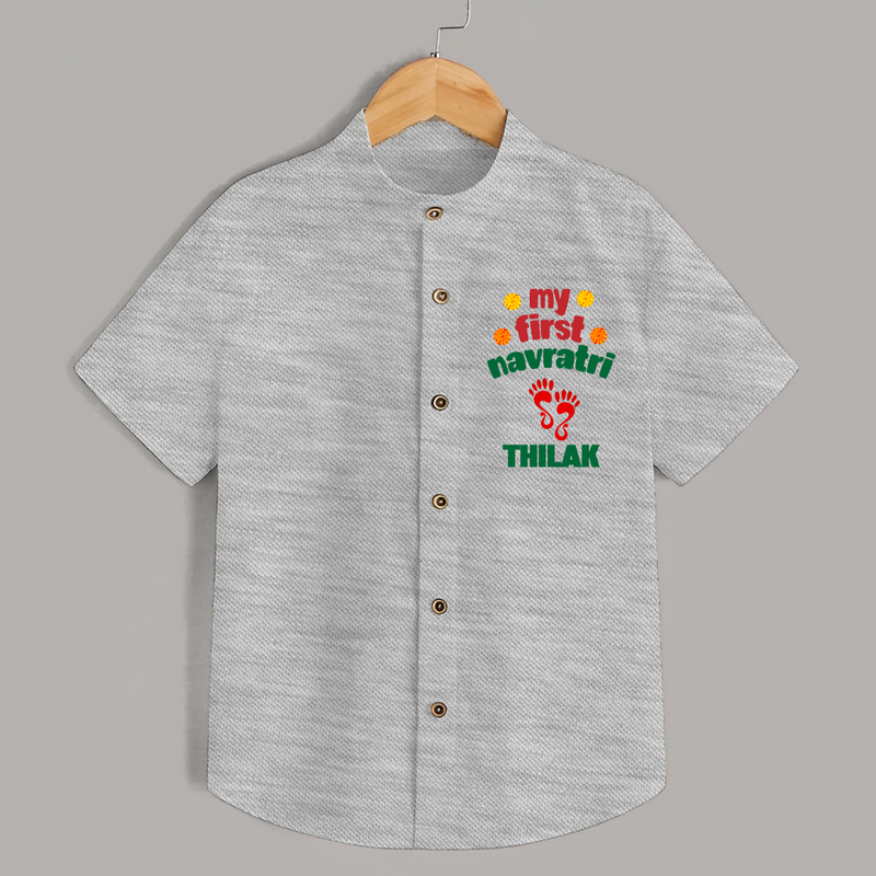 My First Navratri Shirt | Custom Baby Shirt for Festival Celebration - GREY - 0 - 6 Months Old (Chest 23")