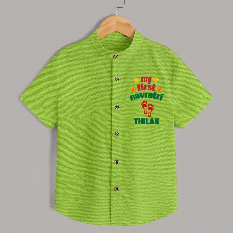 My First Navratri Shirt | Custom Baby Shirt for Festival Celebration - LIME GREEN - 0 - 6 Months Old (Chest 23")