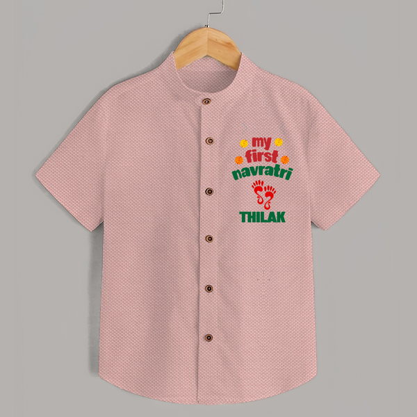 My First Navratri Shirt | Custom Baby Shirt for Festival Celebration - PEACH - 0 - 6 Months Old (Chest 23")