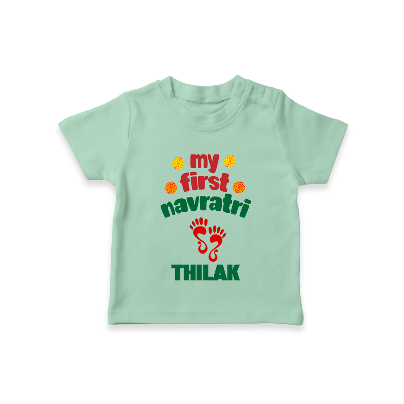 My First Navratri T-shirt | Custom Baby T-shirt for Festival Celebration - MINT GREEN - 0-5 Months Old (Chest 17")