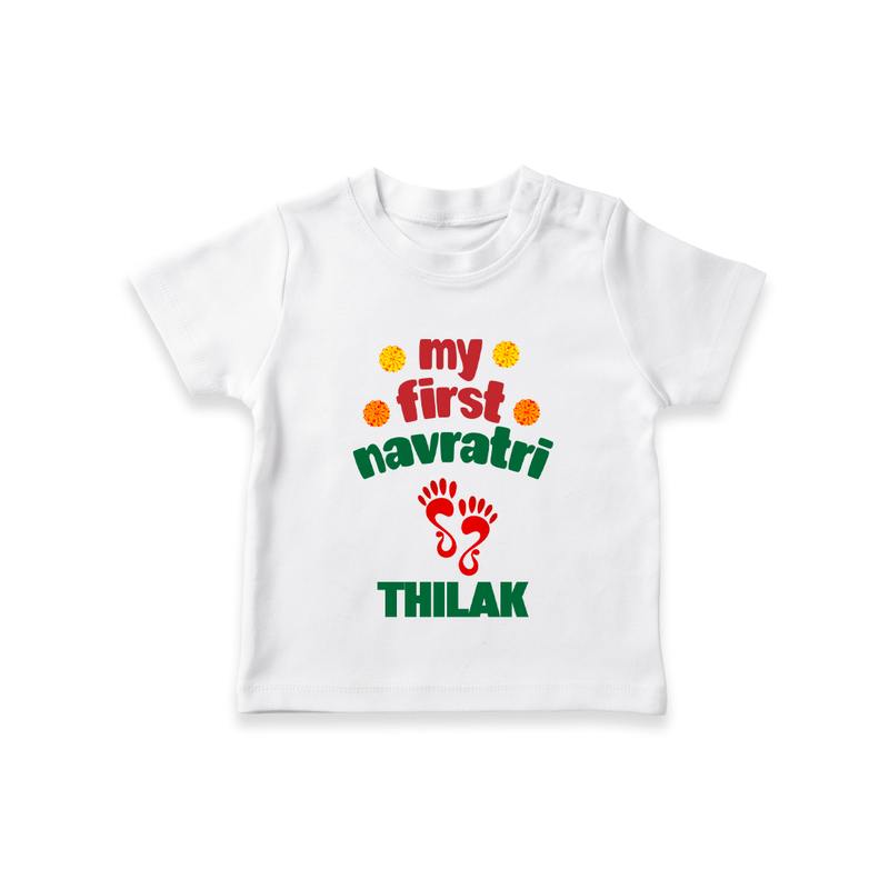 My First Navratri T-shirt | Custom Baby T-shirt for Festival Celebration - WHITE - 0-5 Months Old (Chest 17")