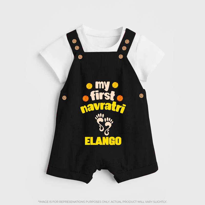 My First Navratri Dungaree set | Custom Baby Dungaree set for Festival Celebration - BLACK - 0 - 5 Months Old (Chest 18")