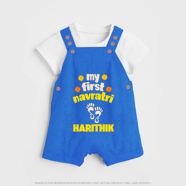 My First Navratri Footprint Personalized Dungaree - COBALT BLUE - 0 - 5 Months Old (Chest 18")