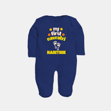 My First Navratri Footprint Personalized Full Body Suit - NAVY BLUE - New Born (Chest 7.5")