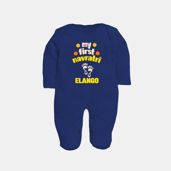 My First Navratri Sleep suit/full sleeve body suit | Custom Baby Sleep suit/full sleeve body suit for Festival Celebration - NAVY BLUE - New Born (Chest 7.5")