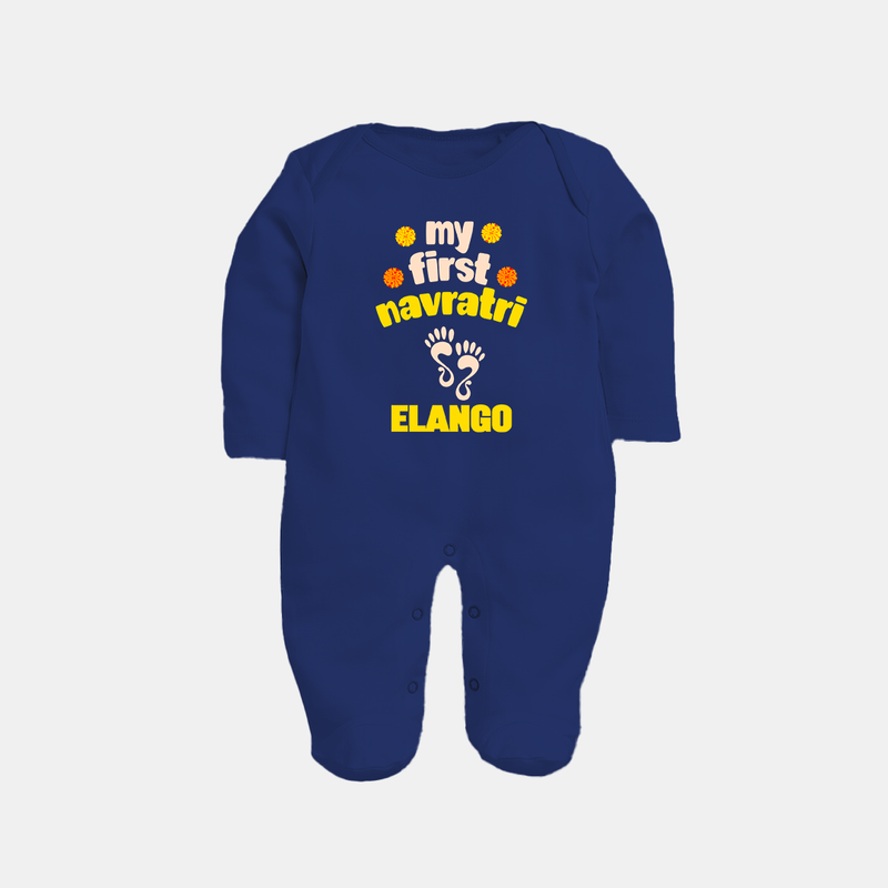 My First Navratri Sleep suit/full sleeve body suit | Custom Baby Sleep suit/full sleeve body suit for Festival Celebration - NAVY BLUE - New Born (Chest 7.5")