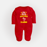 My First Navratri Sleep suit/full sleeve body suit | Custom Baby Sleep suit/full sleeve body suit for Festival Celebration - RED - New Born (Chest 7.5")
