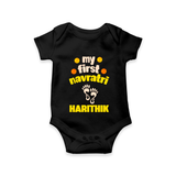 My First Navratri Footprint Personalized Romper - BLACK - New Born (Chest 14")
