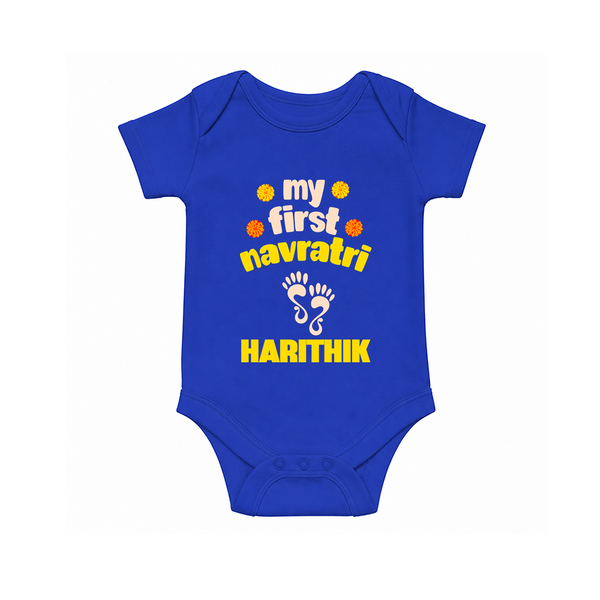 My First Navratri Footprint Personalized Romper - COBALT BLUE - New Born (Chest 14")