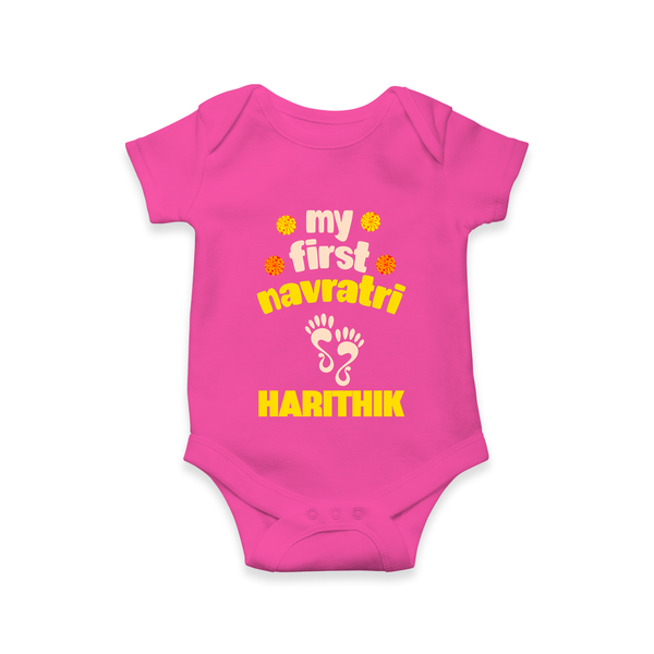 My First Navratri Footprint Personalized Romper - HOT PINK - New Born (Chest 14")