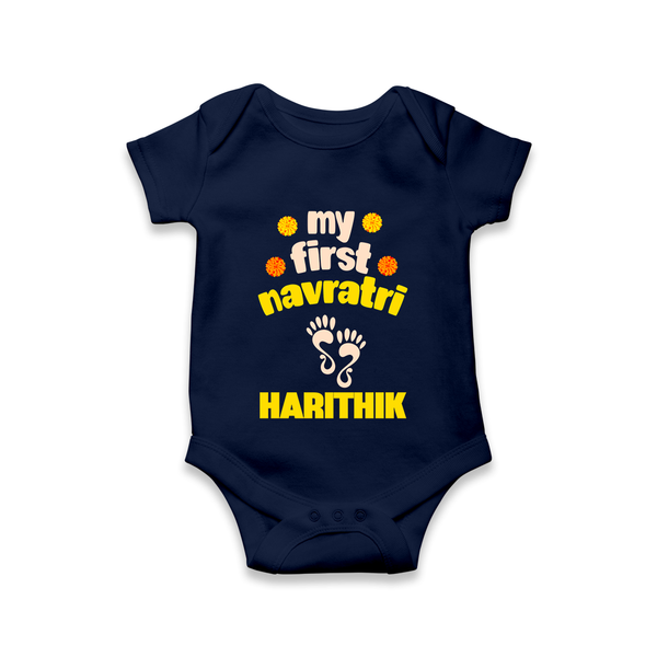 My First Navratri Footprint Personalized Romper - NAVY BLUE - New Born (Chest 14")