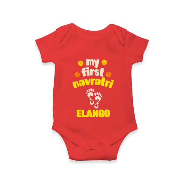 My First Navratri Romper/Onesie | Custom Baby Romper/Onesie for Festival Celebration - RED - New Born (Chest 14")