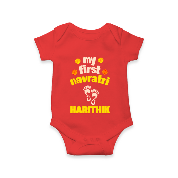 My First Navratri Footprint Personalized Romper - RED - New Born (Chest 14")