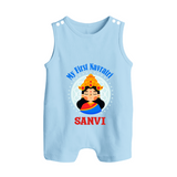 My First Navratri Devi Face Personalized Button Romper - BABY BLUE - New Born (Chest 18")
