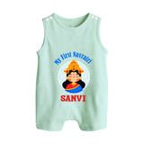 My First Navratri Devi Face Personalized Button Romper - MINT GREEN - New Born (Chest 18")