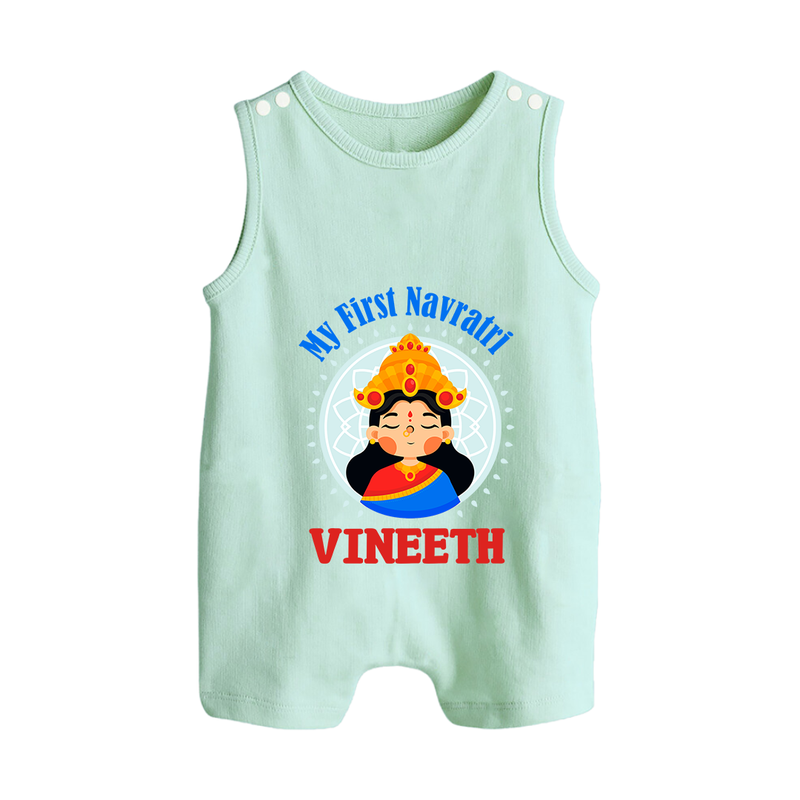 My First Navratri Romper suit/sleeveless romper | Personalized Baby Romper suit/sleeveless romper for Little One - MINT GREEN - 0 - 5 Months Old (Chest 18")