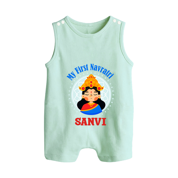My First Navratri Devi Face Personalized Button Romper - MINT GREEN - New Born (Chest 18")