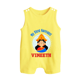 My First Navratri Romper suit/sleeveless romper | Personalized Baby Romper suit/sleeveless romper for Little One - PASTEL YELLOW - 0 - 5 Months Old (Chest 18")