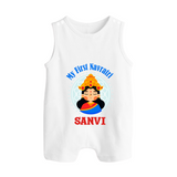 My First Navratri Devi Face Personalized Button Romper - WHITE - New Born (Chest 18")