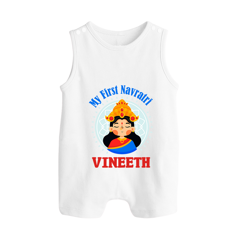 My First Navratri Romper suit/sleeveless romper | Personalized Baby Romper suit/sleeveless romper for Little One - WHITE - 0 - 5 Months Old (Chest 18")