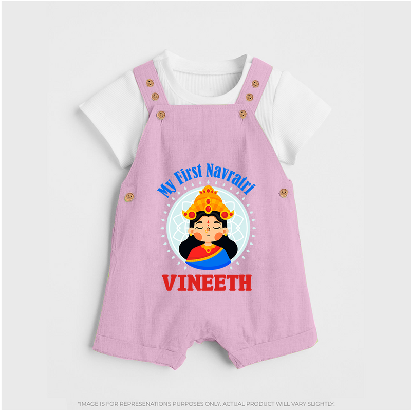 My First Navratri Dungaree set | Personalized Baby Dungaree set for Little One - BABY PINK - 0 - 5 Months Old (Chest 18")