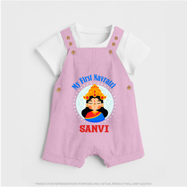 My First Navratri Devi Face Personalized Dungaree - BABY PINK - 0 - 5 Months Old (Chest 18")