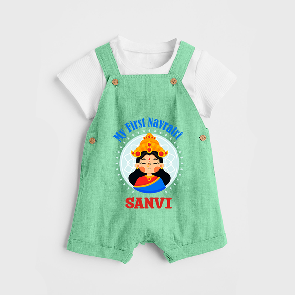 My First Navratri Devi Face Personalized Dungaree - GREEN - 0 - 5 Months Old (Chest 18")