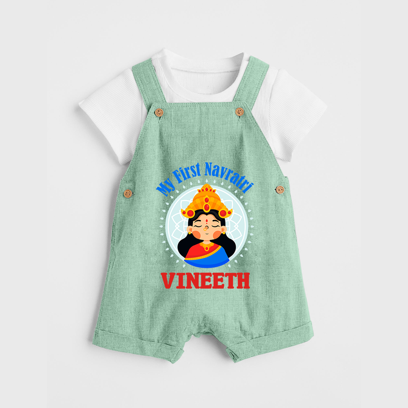 My First Navratri Dungaree set | Personalized Baby Dungaree set for Little One - MINT GREEN - 0 - 5 Months Old (Chest 18")