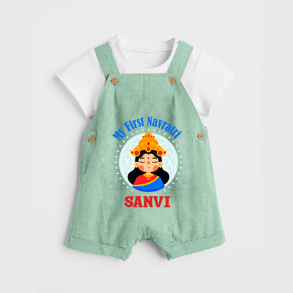 My First Navratri Devi Face Personalized Dungaree - MINT GREEN - 0 - 5 Months Old (Chest 18")