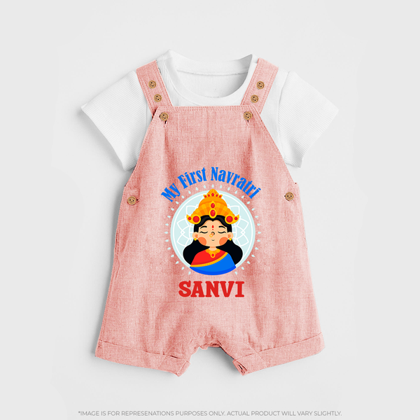 My First Navratri Devi Face Personalized Dungaree - PEACH - 0 - 5 Months Old (Chest 18")