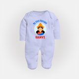 My First Navratri Devi Face Personalized Full Body Suit - BABY BLUE - New Born (Chest 7.5")