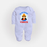 My First Navratri Sleep suit/full sleeve body suit | Personalized Baby Sleep suit/full sleeve body suit for Little One - BABY BLUE - New Born (Chest 7.5")