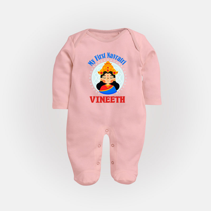 My First Navratri Sleep suit/full sleeve body suit | Personalized Baby Sleep suit/full sleeve body suit for Little One - BABY PINK - New Born (Chest 7.5")