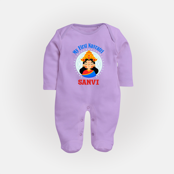 My First Navratri Devi Face Personalized Full Body Suit - LILAC - New Born (Chest 7.5")