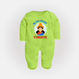 My First Navratri Sleep suit/full sleeve body suit | Personalized Baby Sleep suit/full sleeve body suit for Little One - LIME GREEN - New Born (Chest 7.5")