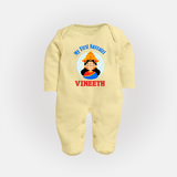 My First Navratri Sleep suit/full sleeve body suit | Personalized Baby Sleep suit/full sleeve body suit for Little One - PASTEL YELLOW - New Born (Chest 7.5")