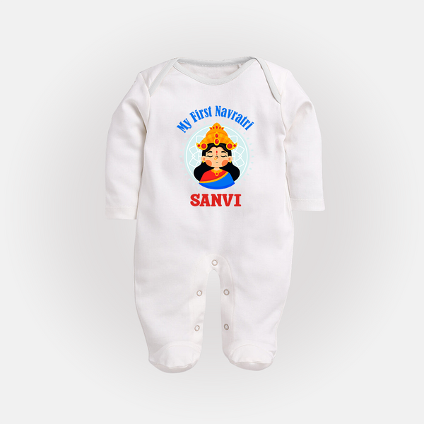 My First Navratri Devi Face Personalized Full Body Suit - WHITE - New Born (Chest 7.5")