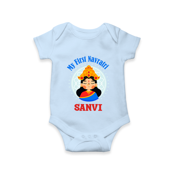My First Navratri Devi Face Personalized Romper - BABY BLUE - New Born (Chest 14")