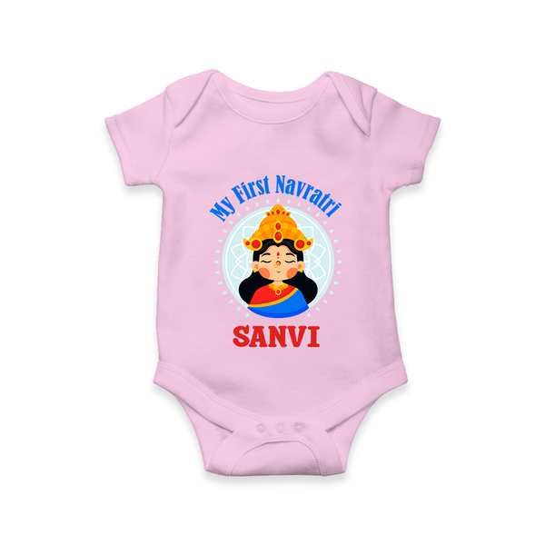 My First Navratri Devi Face Personalized Romper - BABY PINK - New Born (Chest 14")
