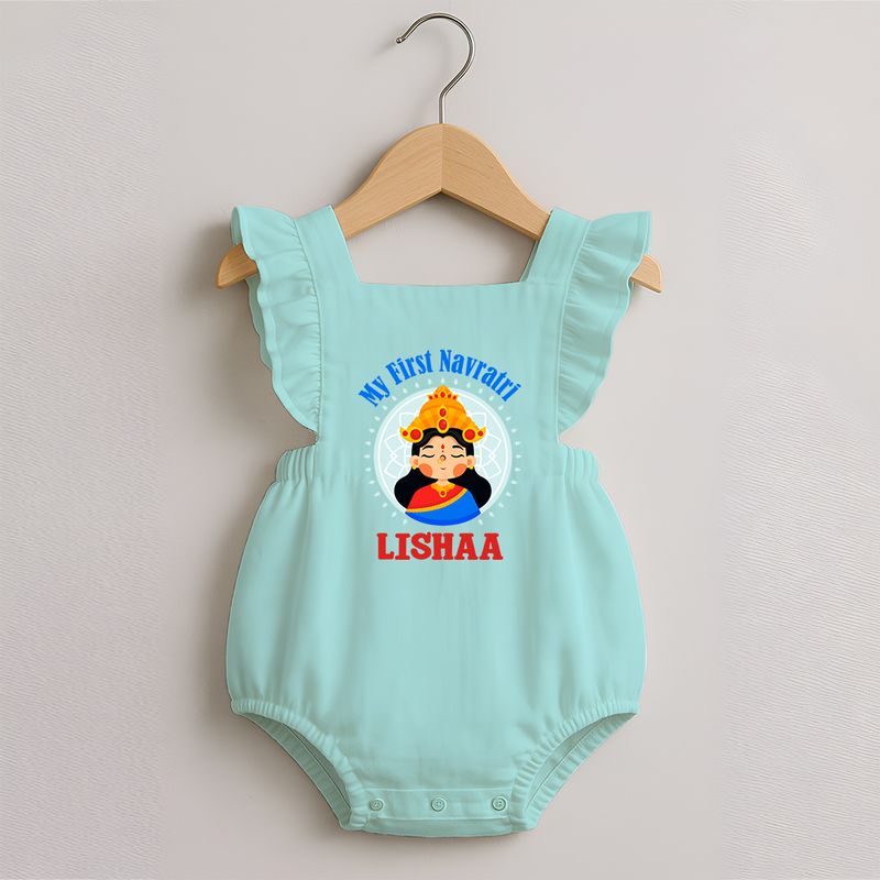 My First Navratri Romper frock | Personalized Baby Romper frock for Little One - MINT GREEN - 0 - 3 Months Old (Chest 19")
