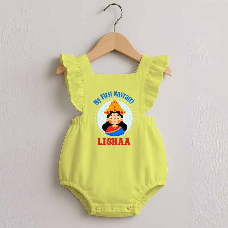 My First Navratri Romper frock | Personalized Baby Romper frock for Little One - PASTEL YELLOW - 0 - 3 Months Old (Chest 19")