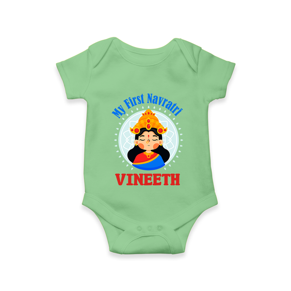 My First Navratri Romper/Onesie | Personalized Baby Romper/Onesie for Little One - GREEN - New Born (Chest 14")