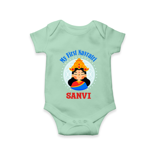 My First Navratri Devi Face Personalized Romper - MINT GREEN - New Born (Chest 14")